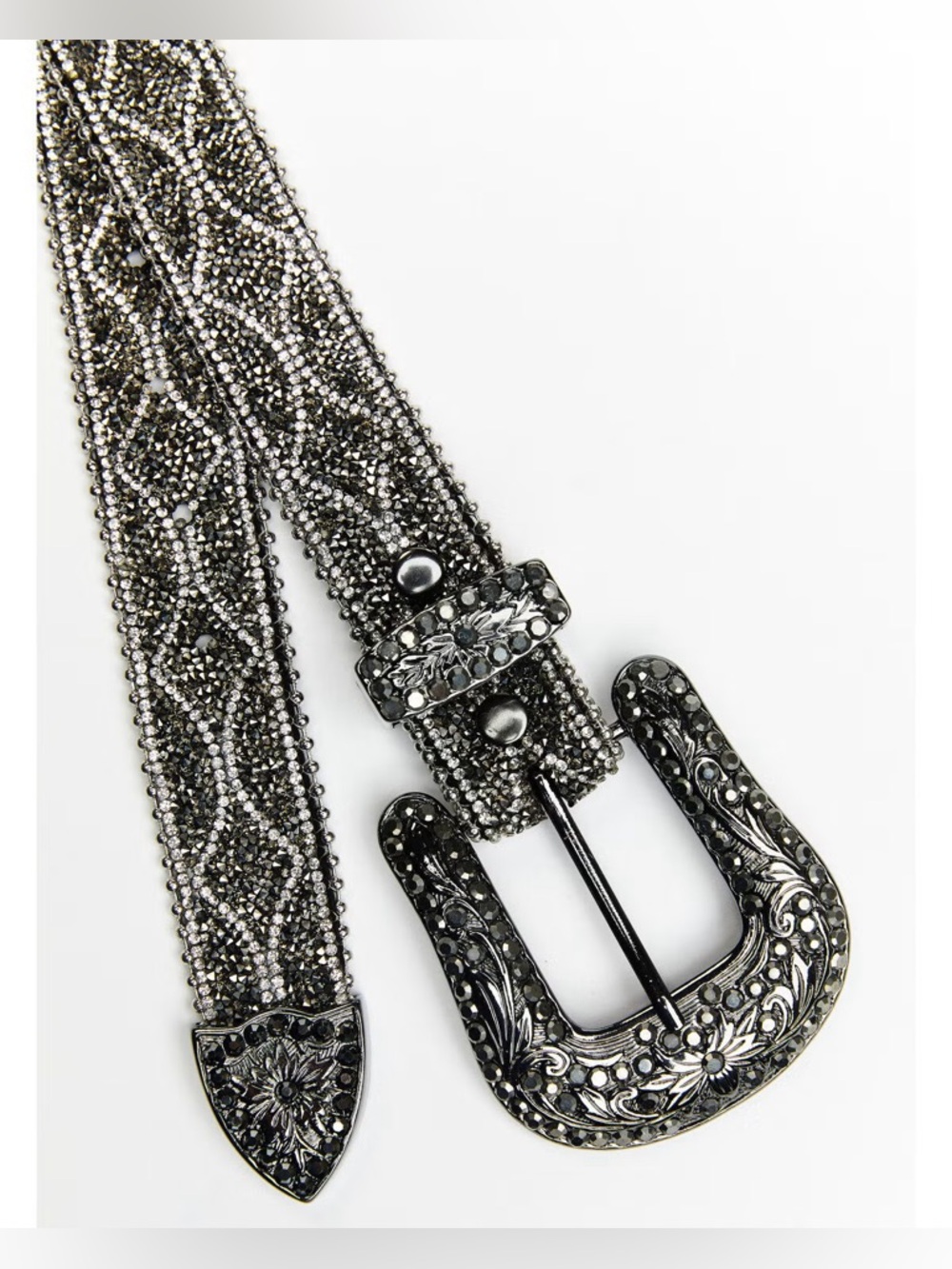 Shyanne Women's Diamond Glam Rhinestone Belt Black/Silver M/L - Picture 2 of 8